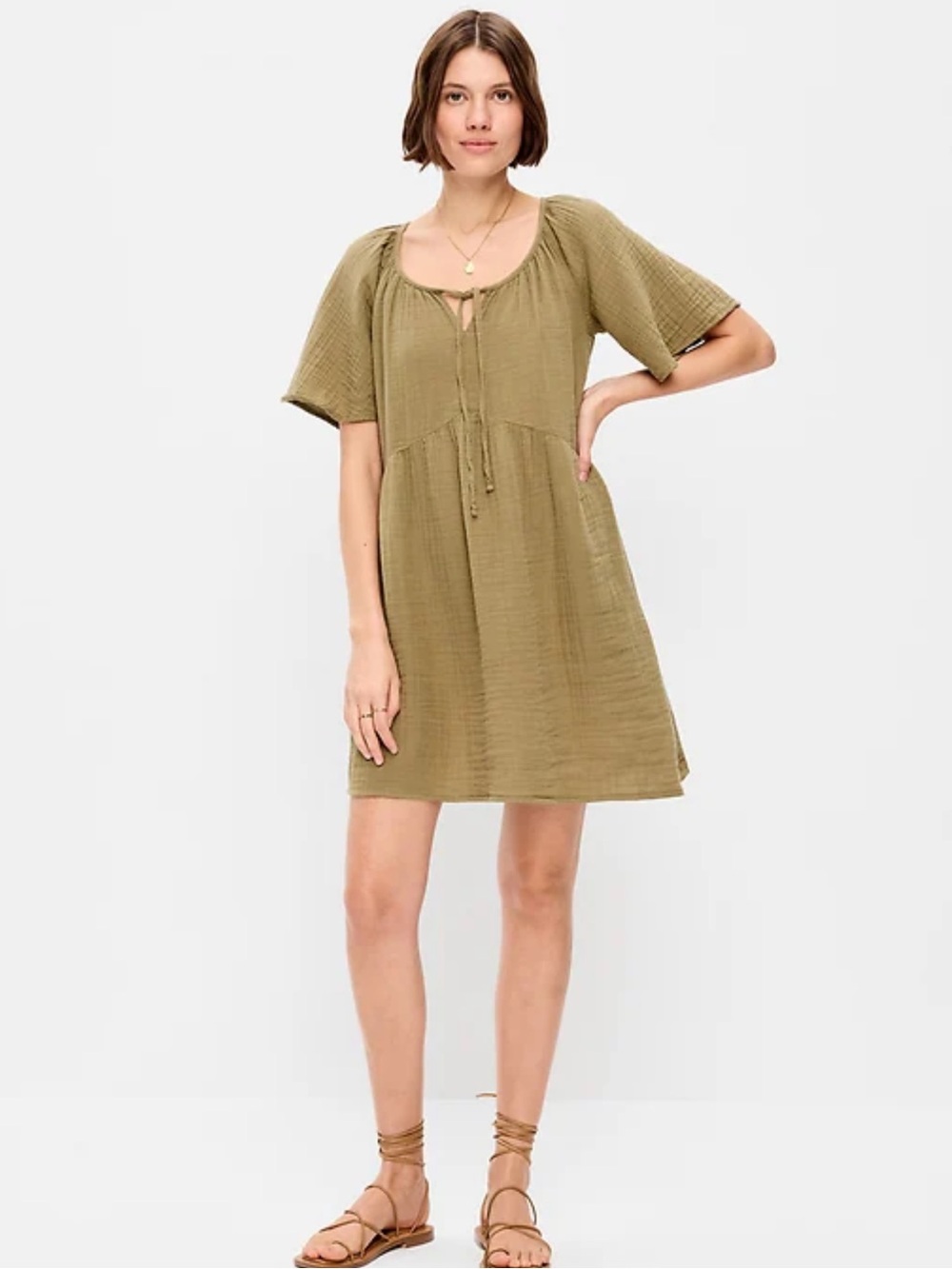 Women's Old Navy Olive Green Crinkle Gauze Dress